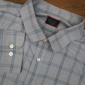 UNTUCKit Mens XXL Rodano Blue Plaid Relaxed Fit Wrinkle Free Button Up Shirt